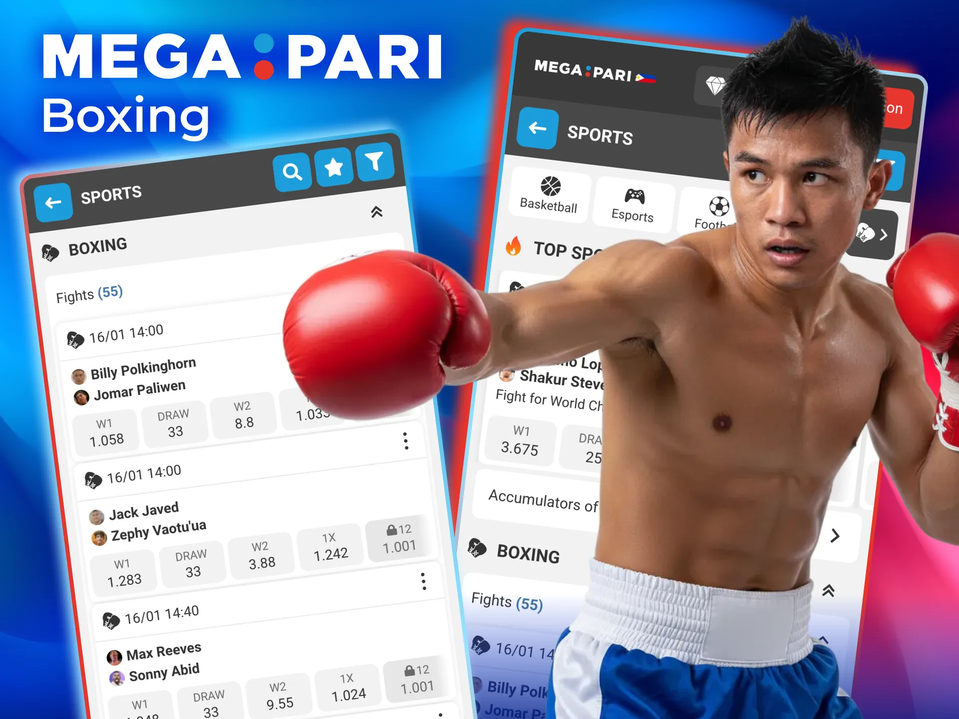Megapari offers boxing odds on world titles, PPV nights, and Olympic events.