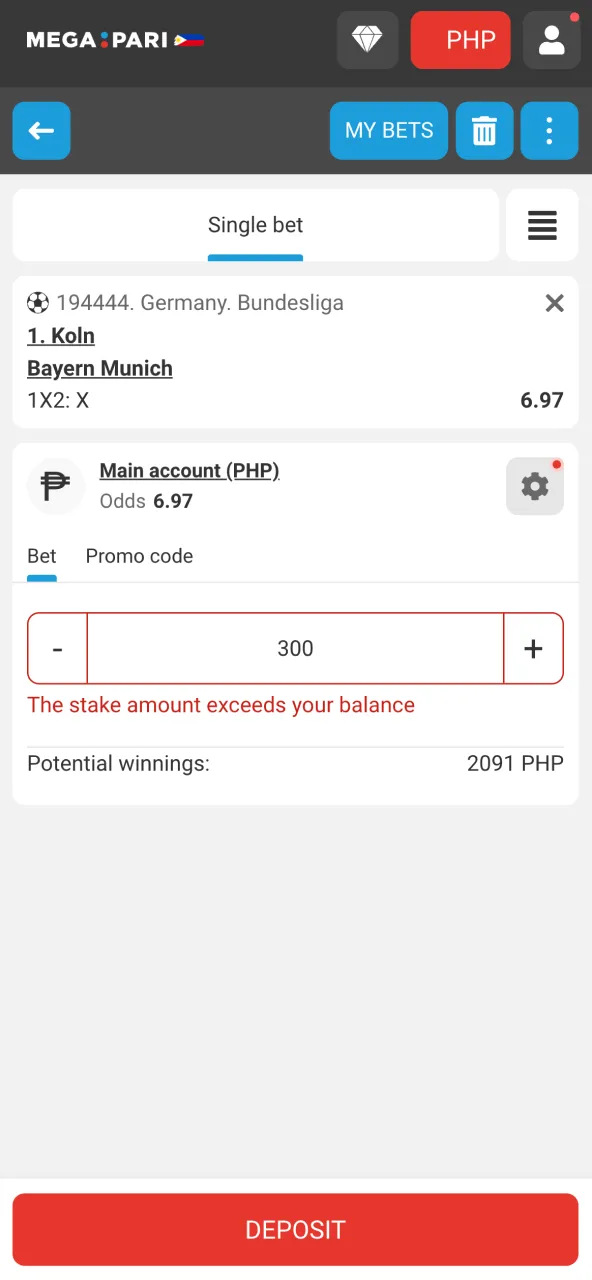 Confirm your Megapari bet and track progress in My Bets section.