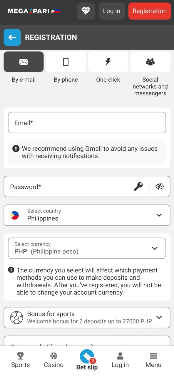 Create your Megapari account or login easily to start playing.
