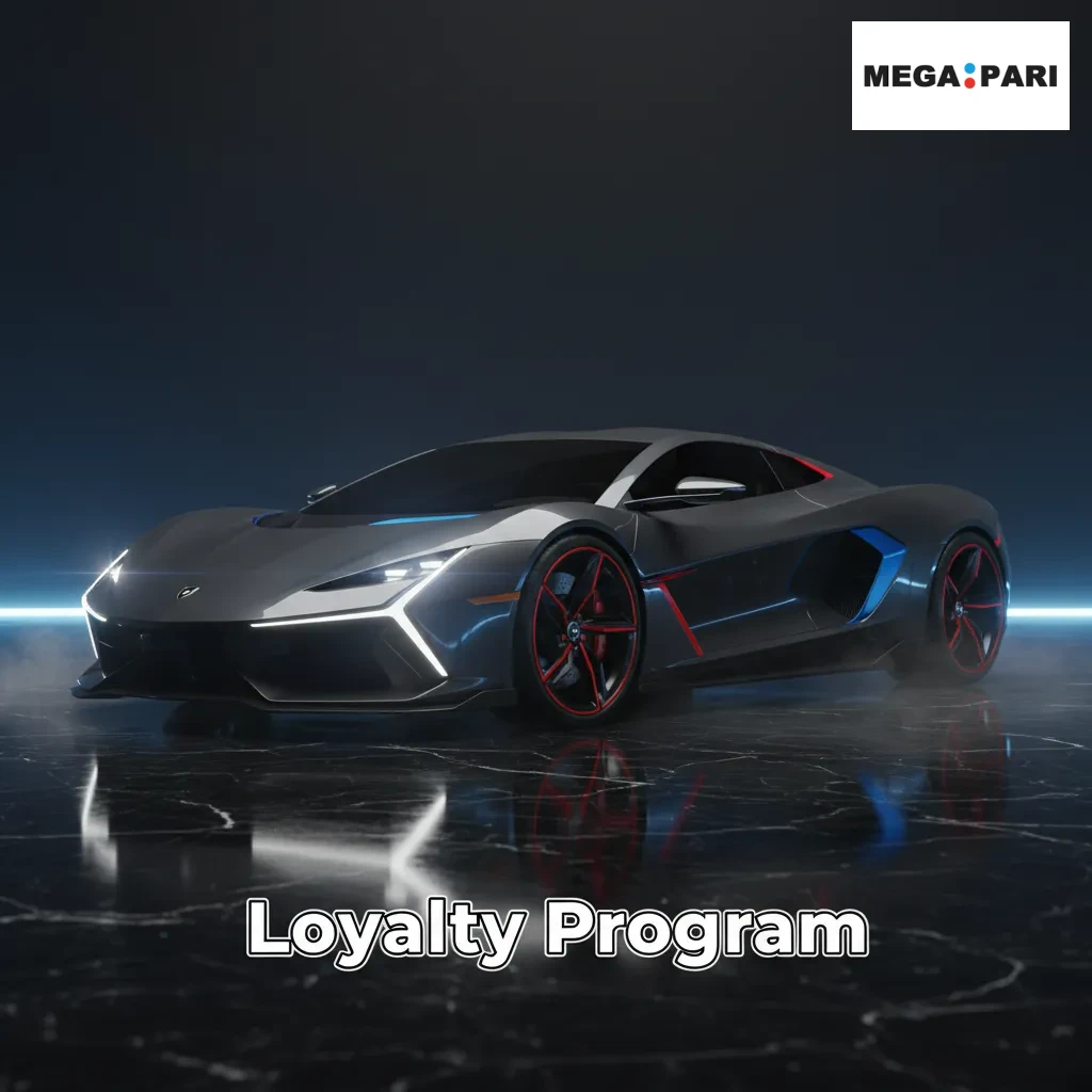 Megapari loyalty program infographic showing Bronze to Diamond to VIP tiers, points per wager, conversion rates, and perks.