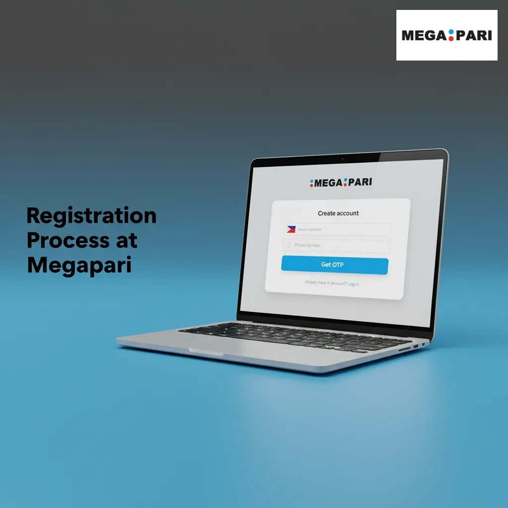 MegaPari sign-up: choose method, enter info (PHP), accept 18+, confirm via code/link, access cashier & claim welcome offer.