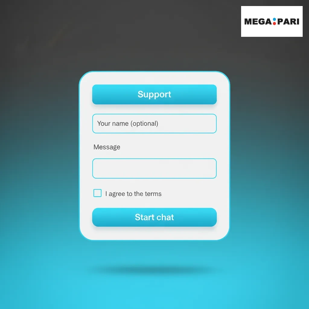 Contacts and Customer Support listing 24/7 help: Live Chat, Email support@megapari.com, Help Center, in-account tickets