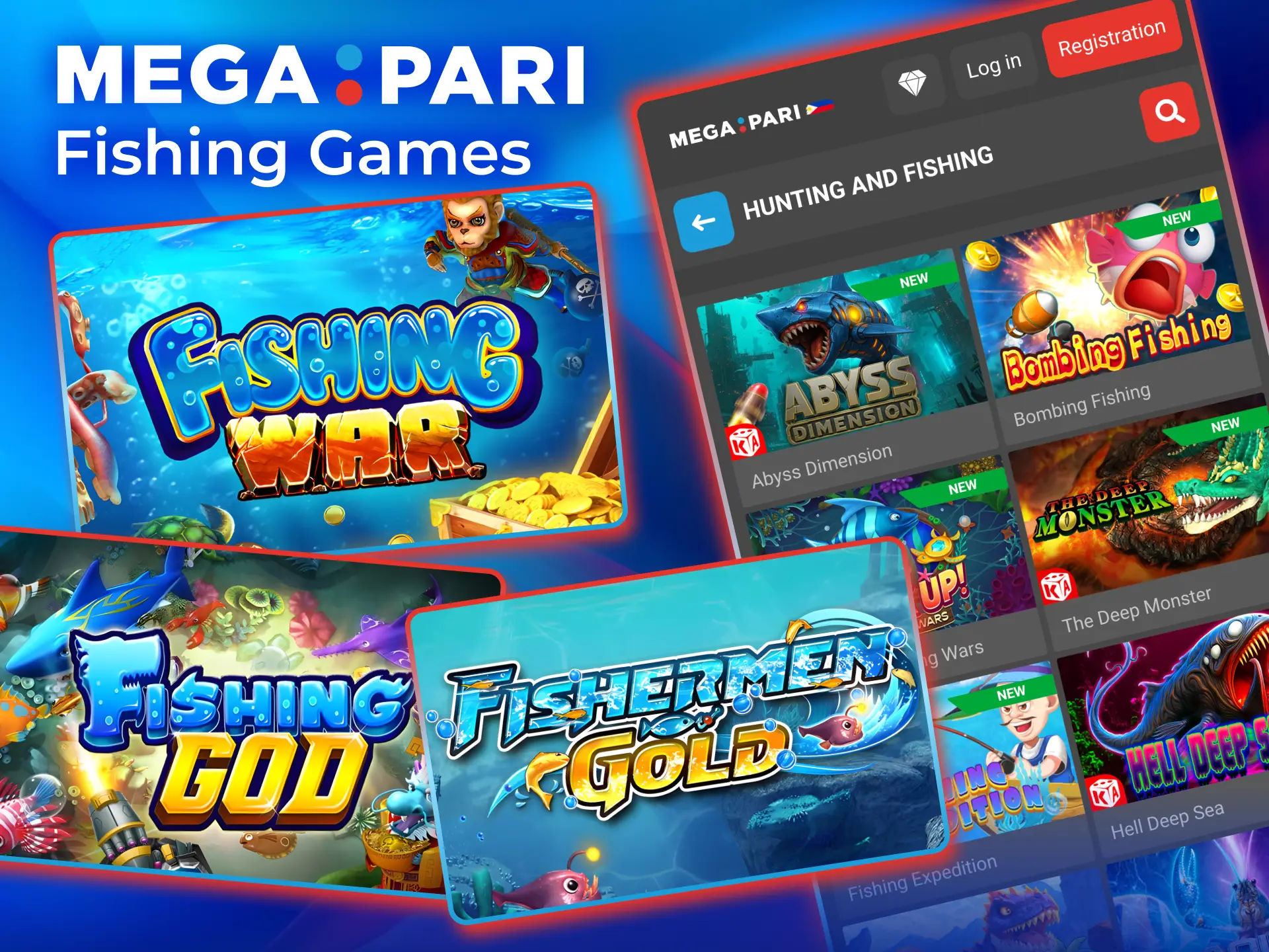 Enjoy Megapari fishing arcade games such as Fishing War and Ocean King.