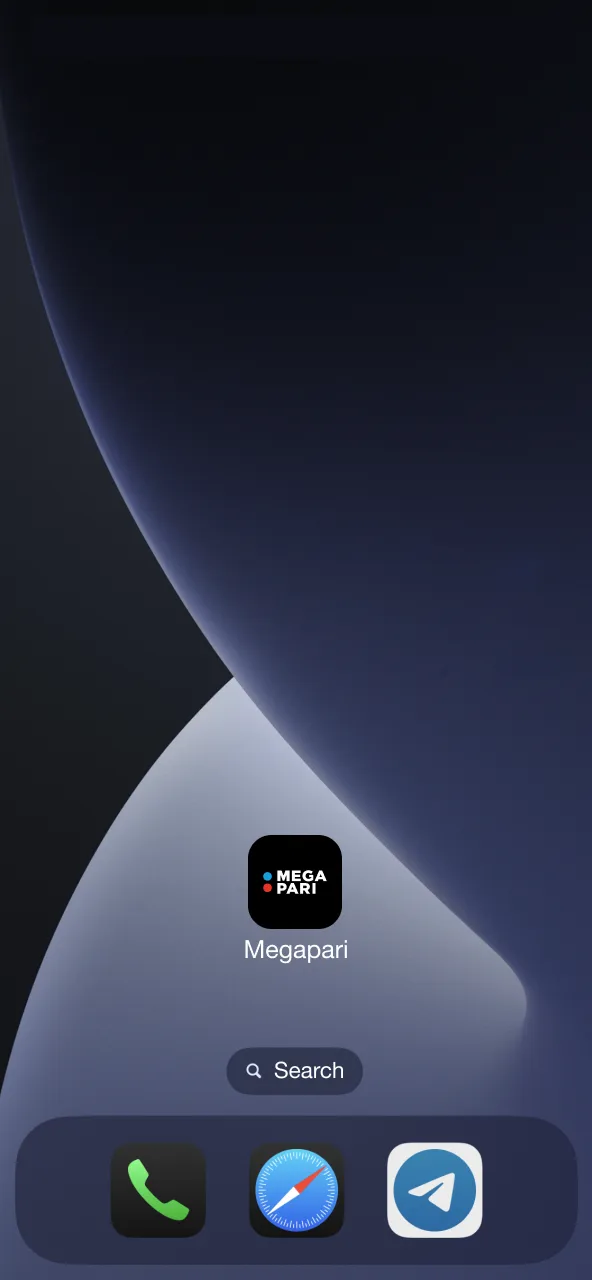 Megapari app opens for account login or registration to start playing.