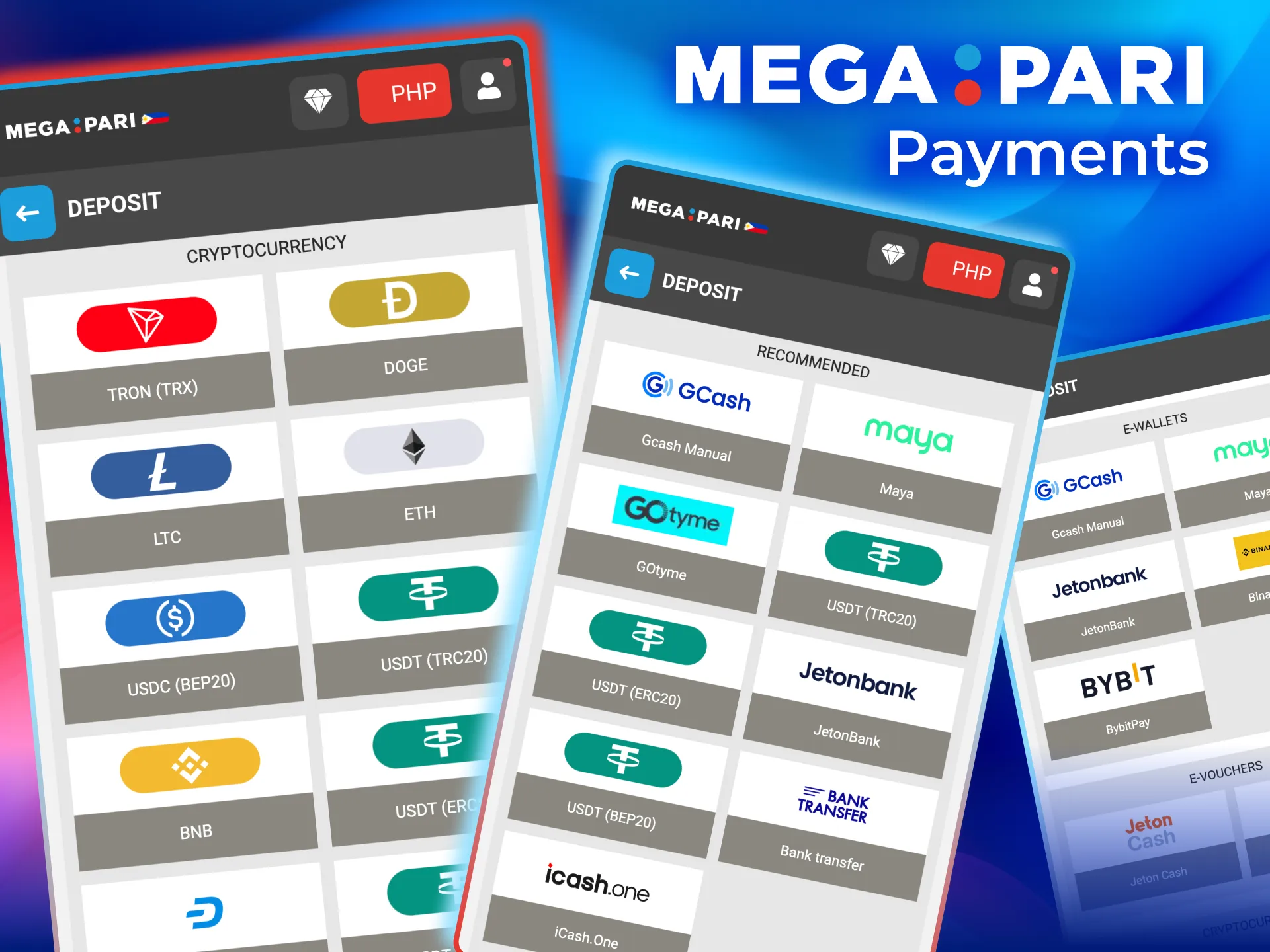 Megapari app offers local and global payment methods including Binance Pay.