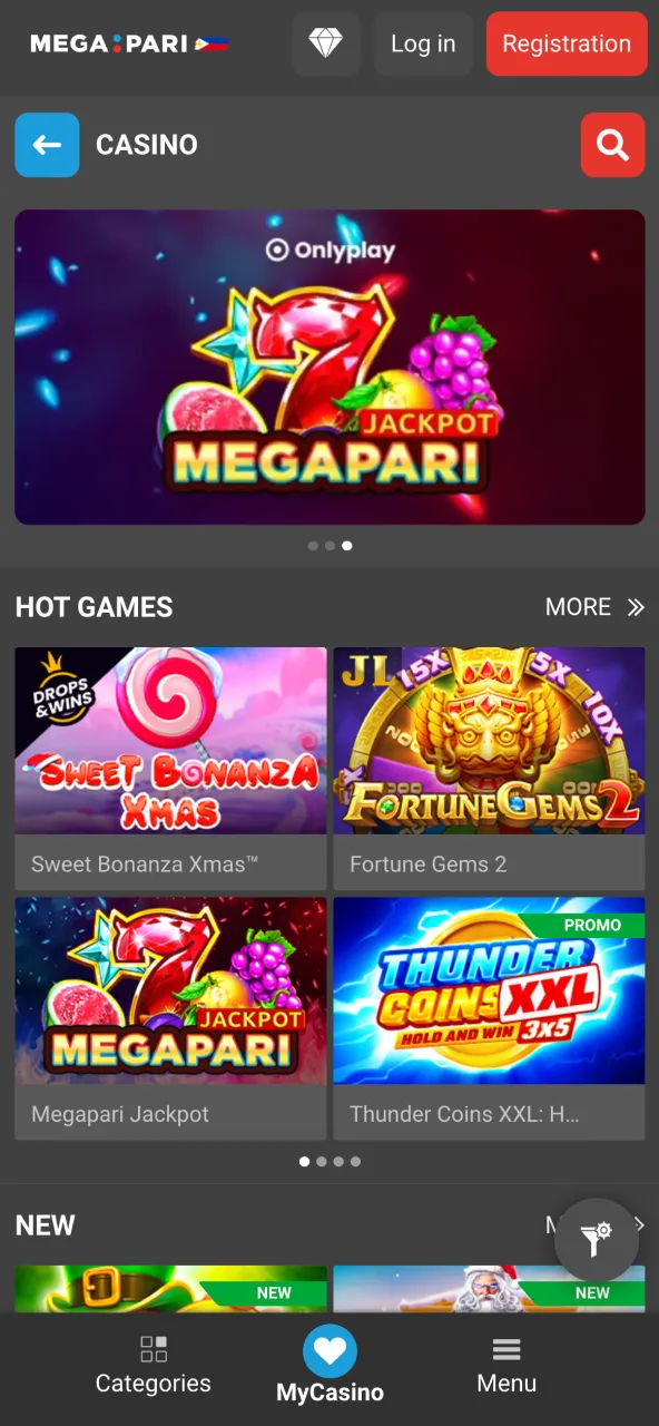 Explore diverse casino games in Megapari app.