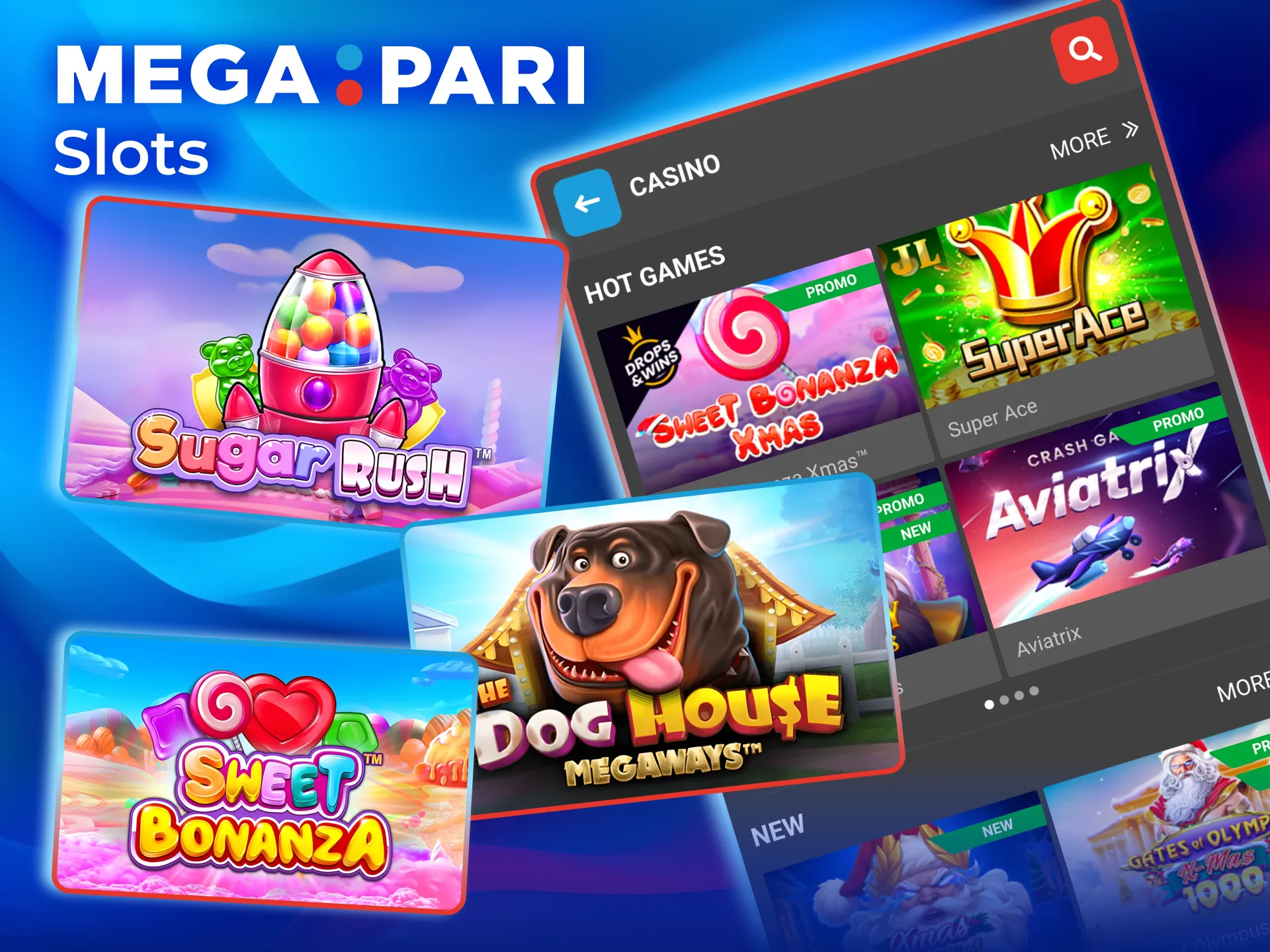 Play Megapari video slots like Big Bass Bonanza and The Dog House.