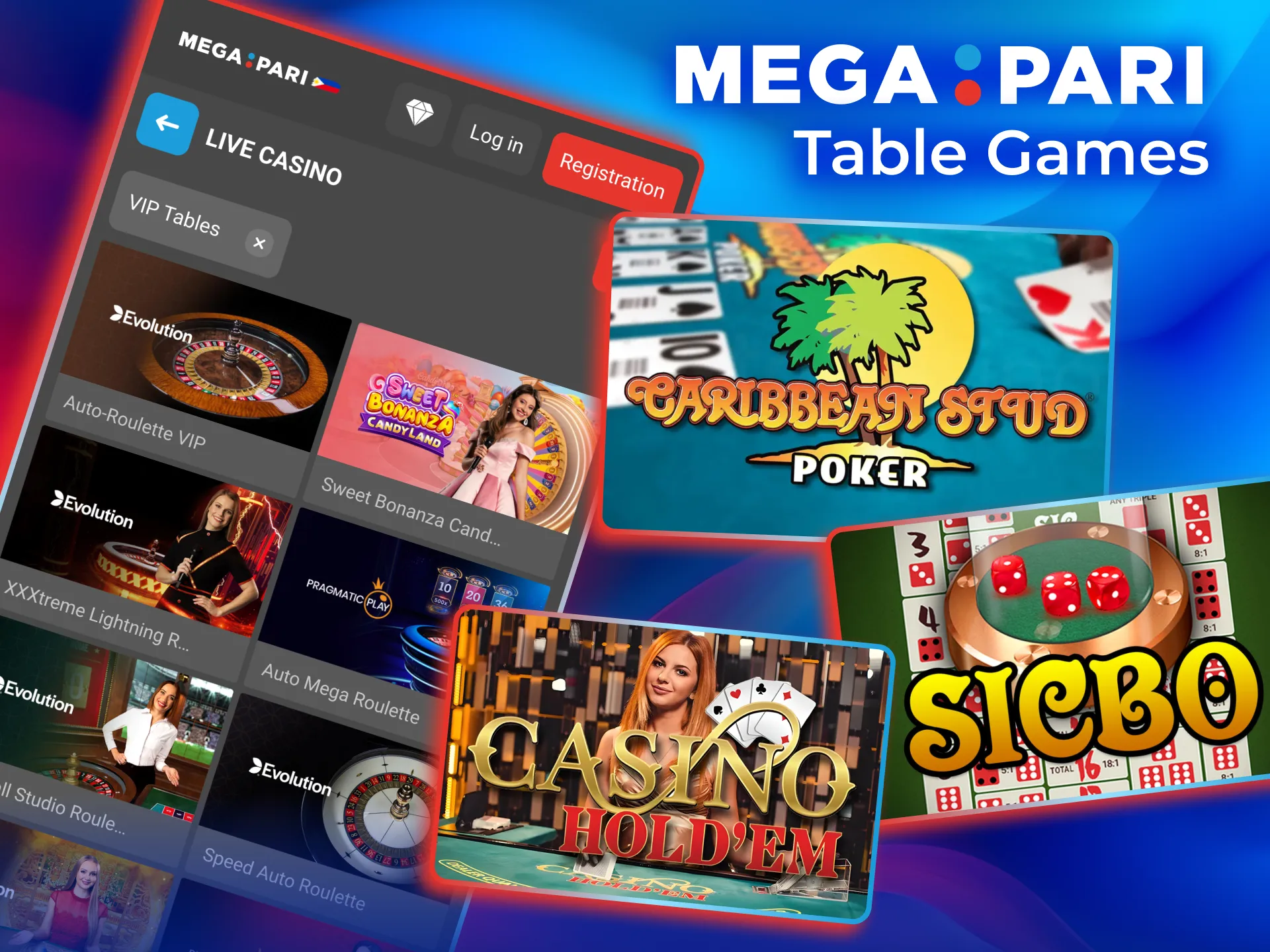 Quick sessions with Megapari table games featuring blackjack, roulette, and poker.