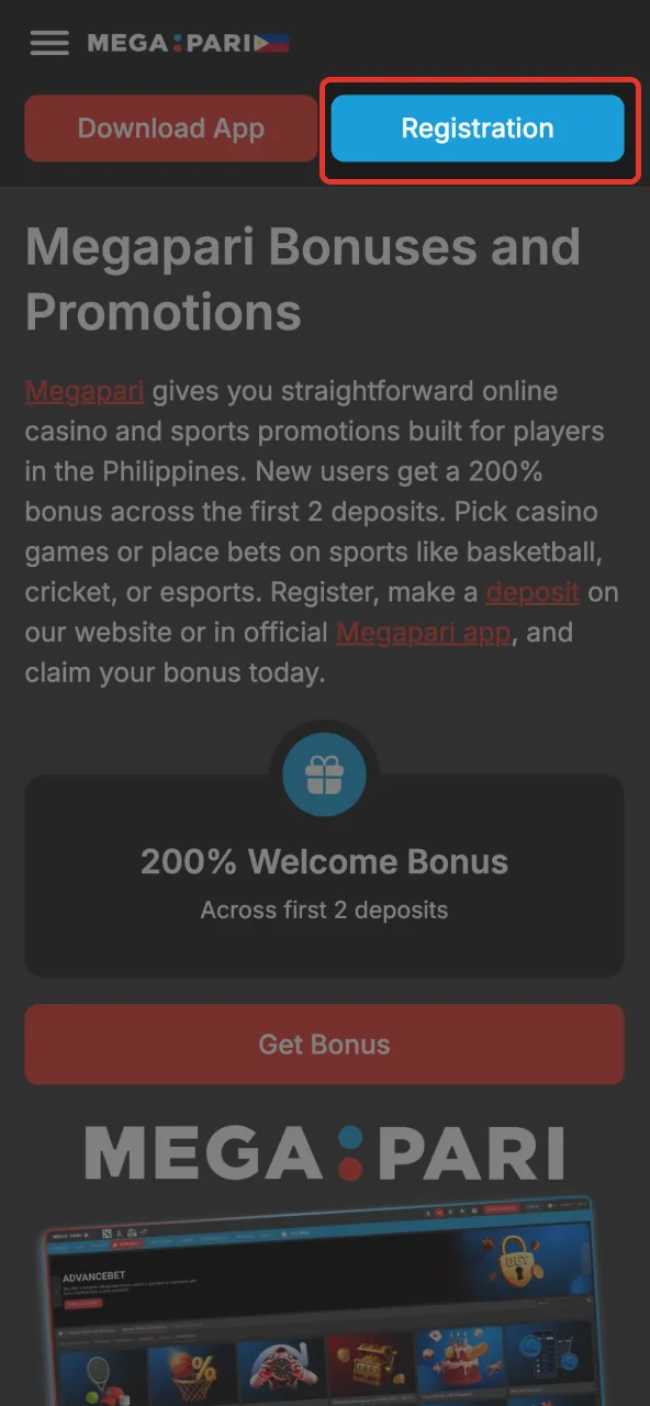 Register on Megapari website by completing details and verifying account.