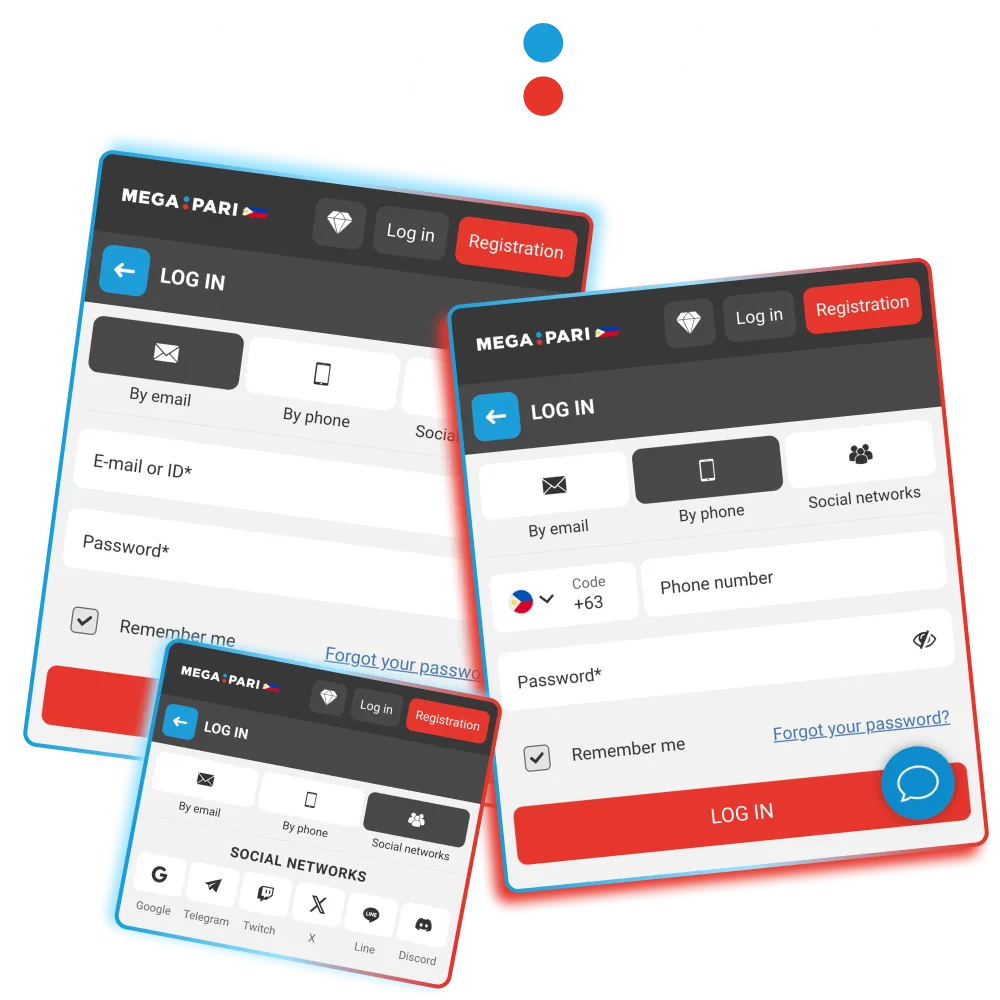 Sign in to Megapari using your email, phone, or ID after registration.