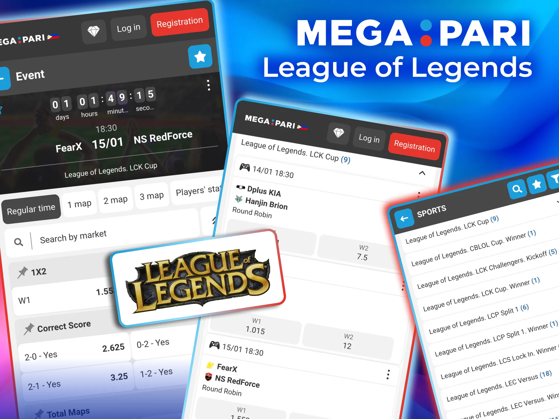 Play Megapari League of Legends wagers across major leagues and global tournaments.