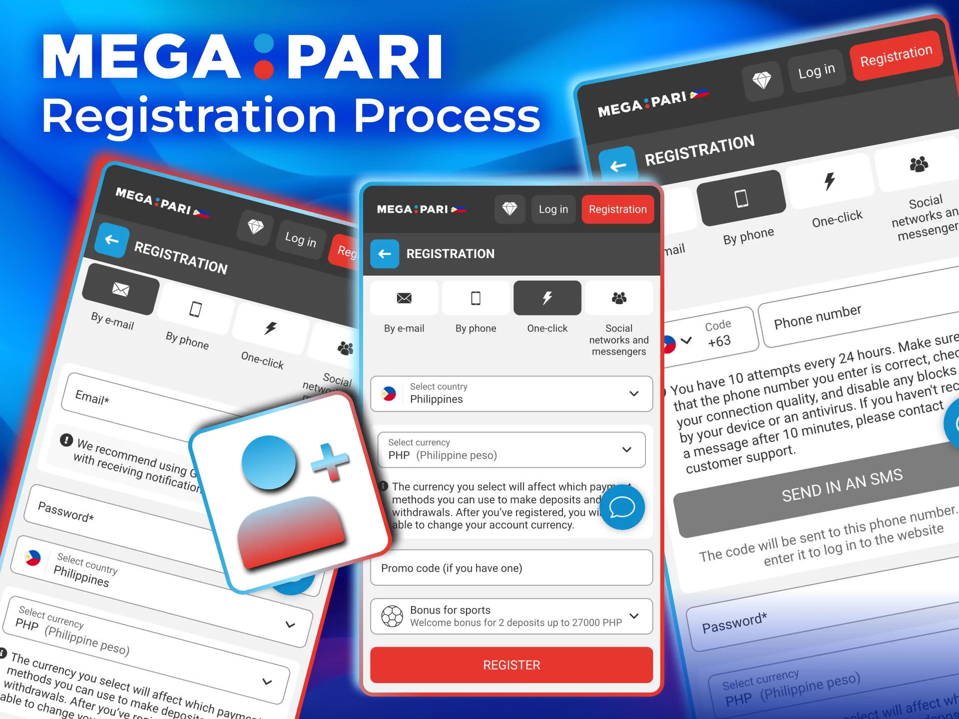 Create Megapari account with email, phone, or social for fast play.