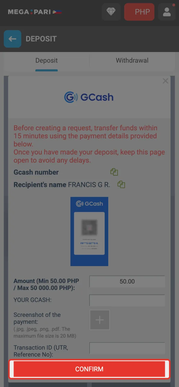 Confirm your payment on Megapari via OTP or the app, and wait for success.