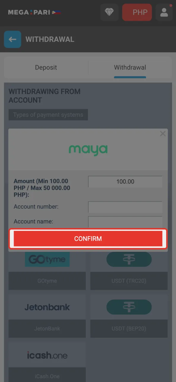 On Megapari, approve your request by confirming OTP or app prompt and view status.