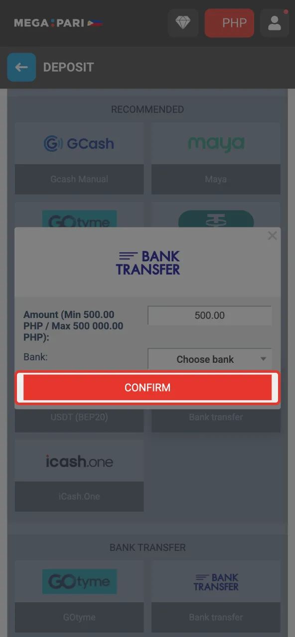 Confirm your payment on Megapari and see bonus funds in your balance or bonus tab.