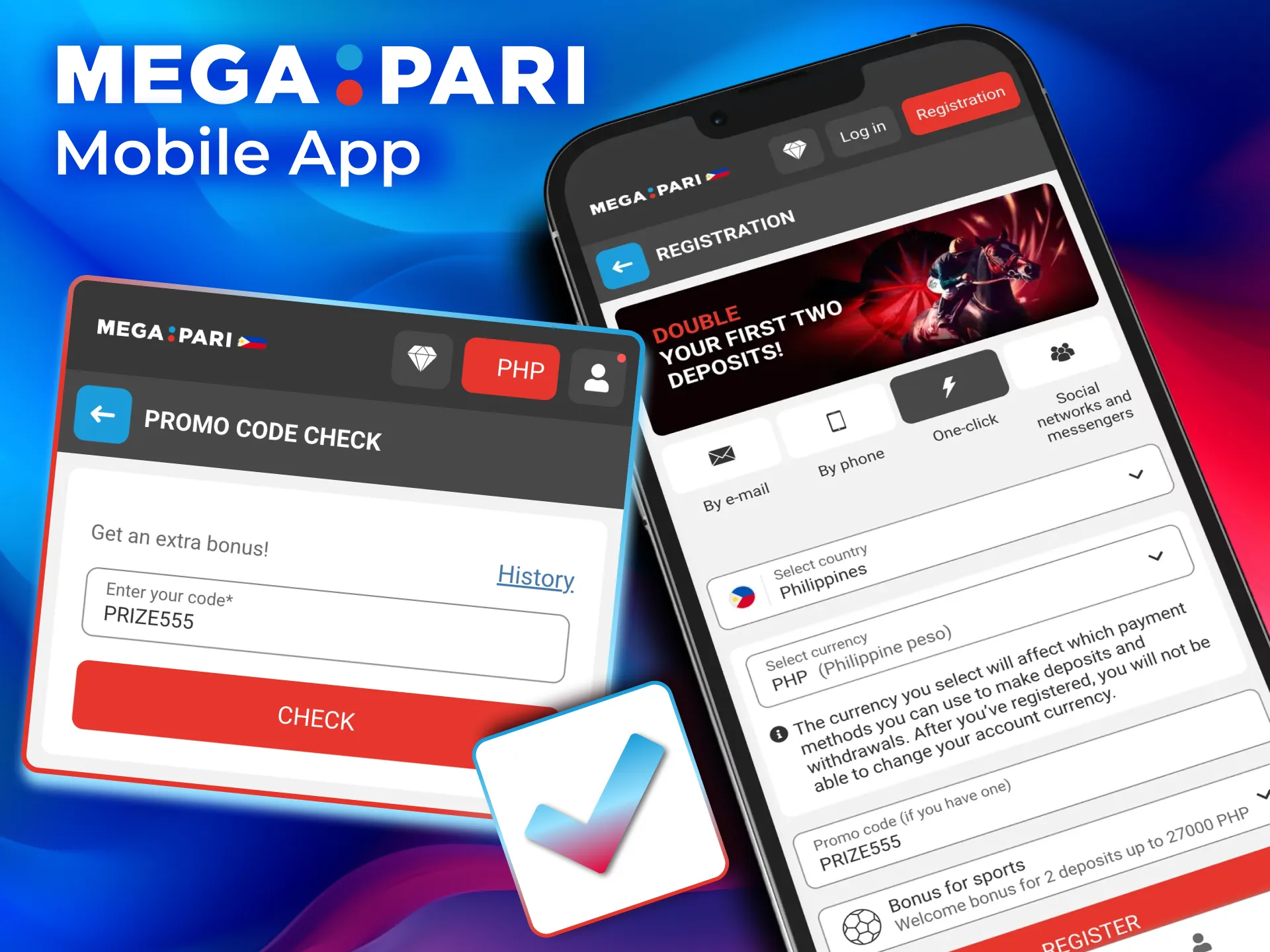 Enter the Megapari promo code in the mobile app before confirming your deposit amount.