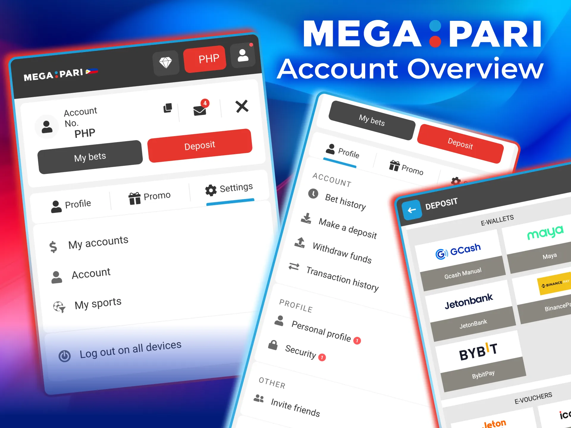 Manage your Megapari account by editing personal info, setting payment methods, and tracking bonuses.