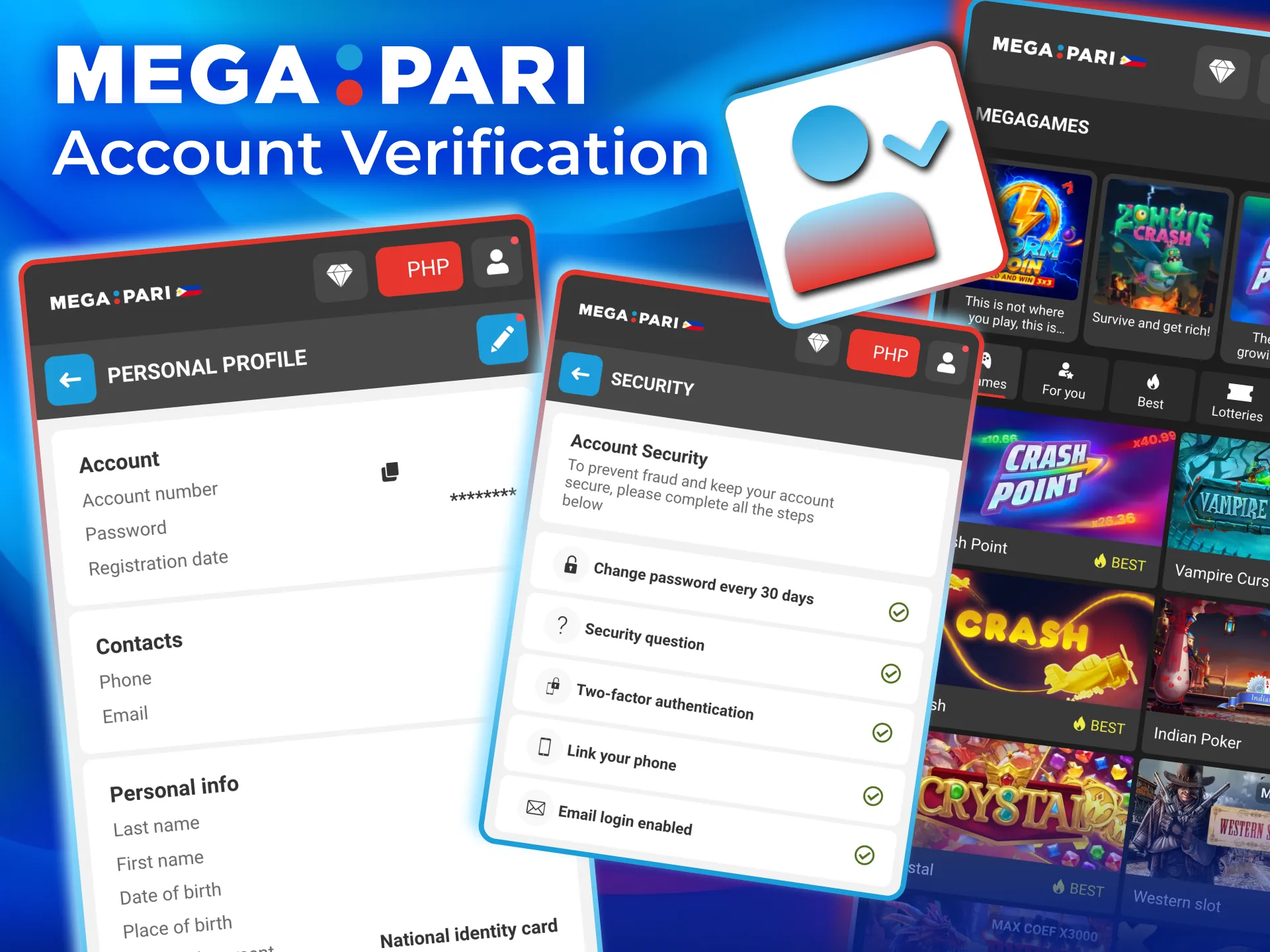 On Megapari, verify your identity by submitting a government ID and address proof for withdrawals.