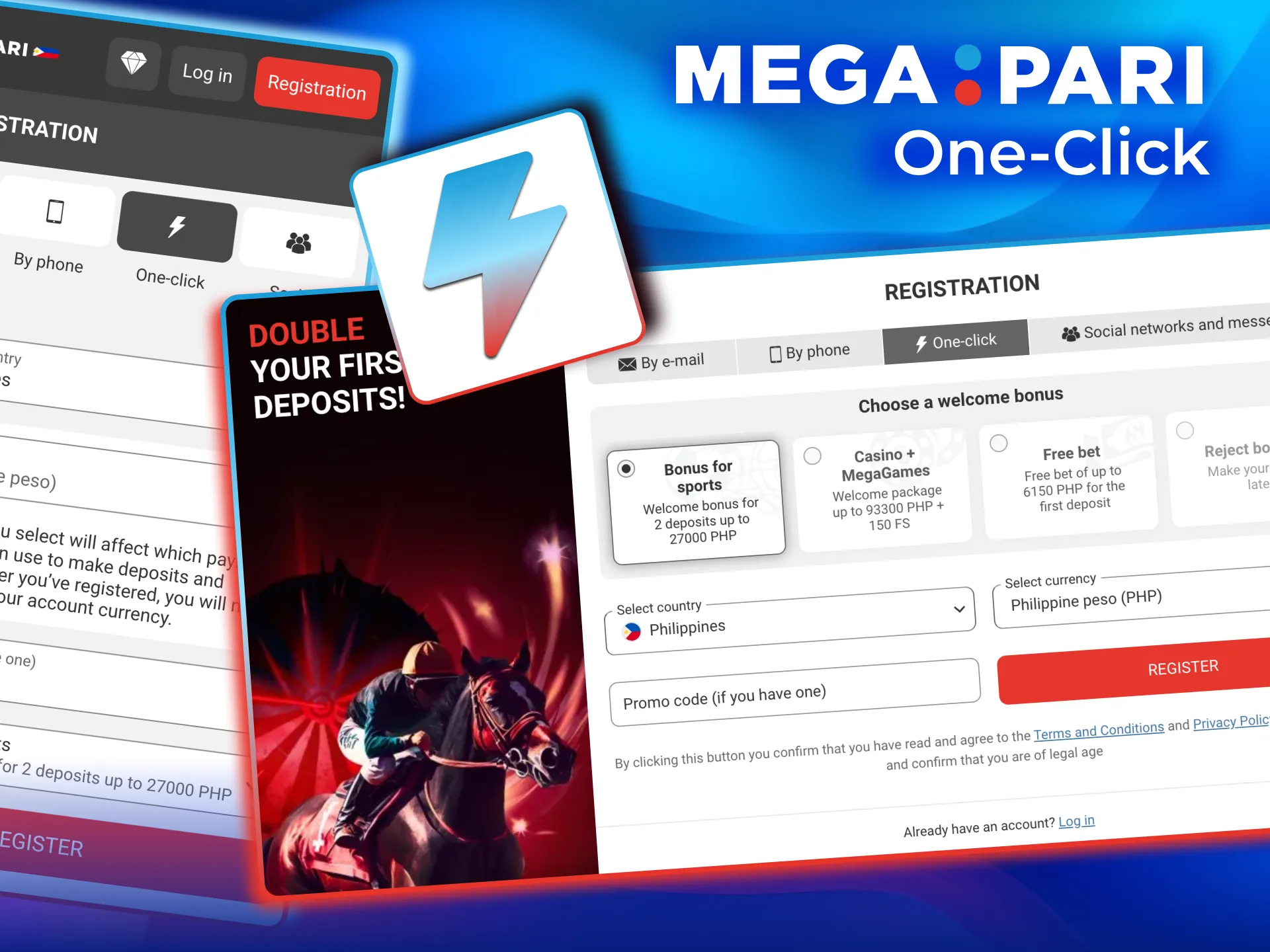 Register on Megapari using One-Click, choose country and currency, and save your login details.