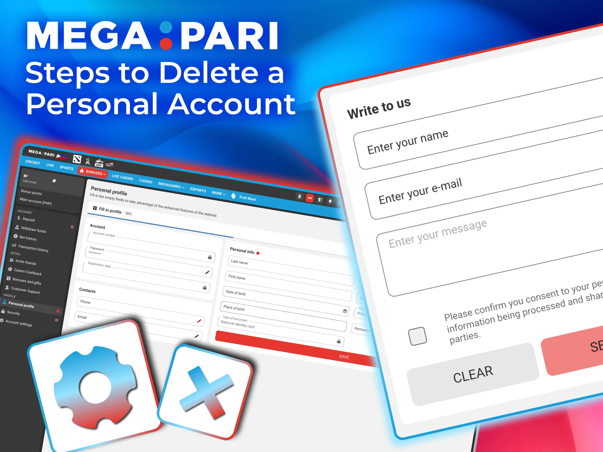 To delete your Megapari account, contact support via live chat or email for permanent closure.